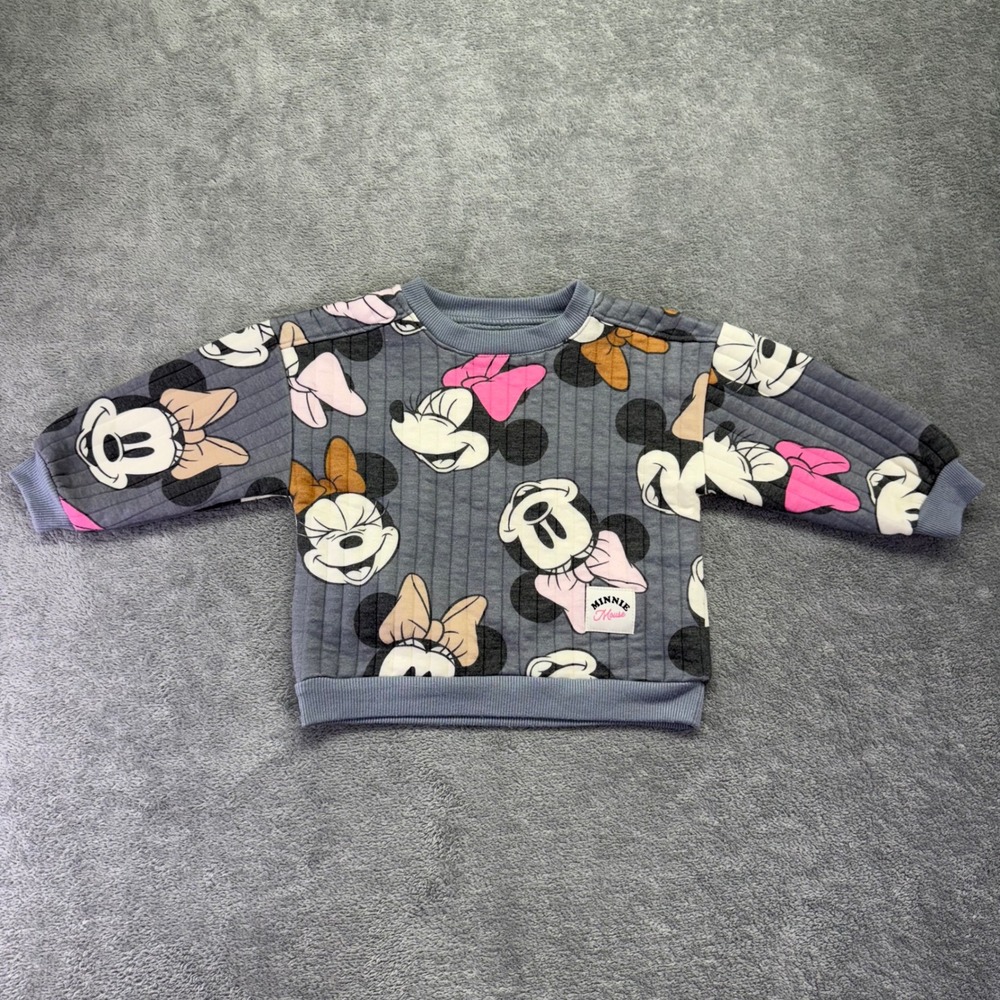 Disney Minnie Mouse Baby Toddler Gray Quilted‎ Sweatshirt Pullover Top 24M